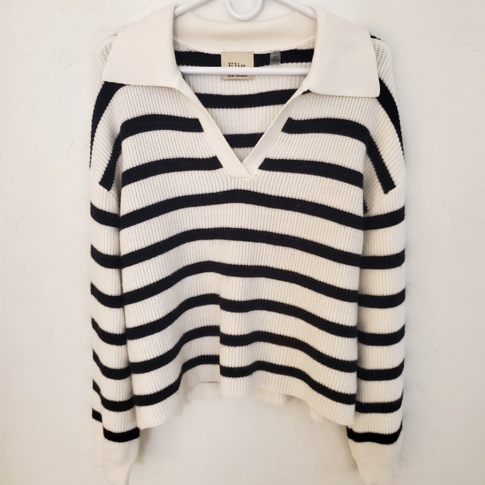 Elie Tahari Striped Sweater Womans L Black/White